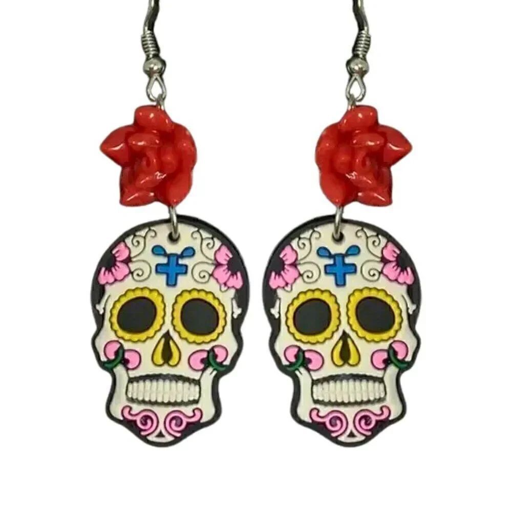 NEW White Day of the Dead Sugar Skull Drop Earrings